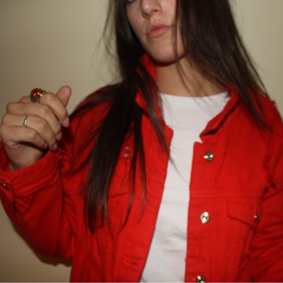 Red Ripped Denim Jacket - Picture 2 of 6